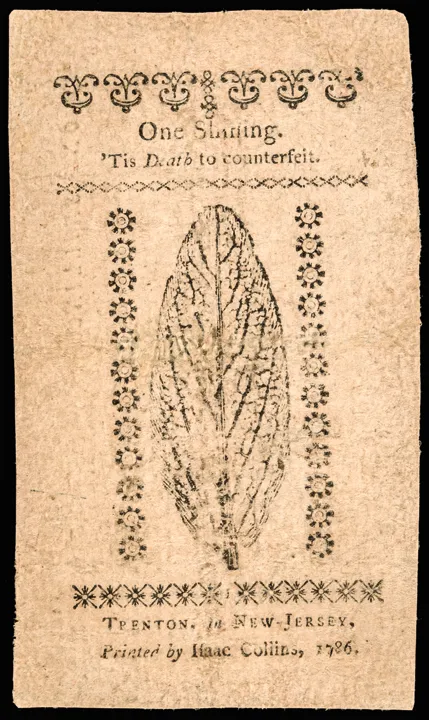 NJ 1786 One Shilling Plate A Back