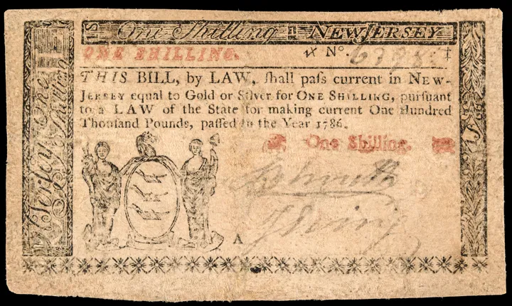 NJ 1786 One Shilling Plate A Front